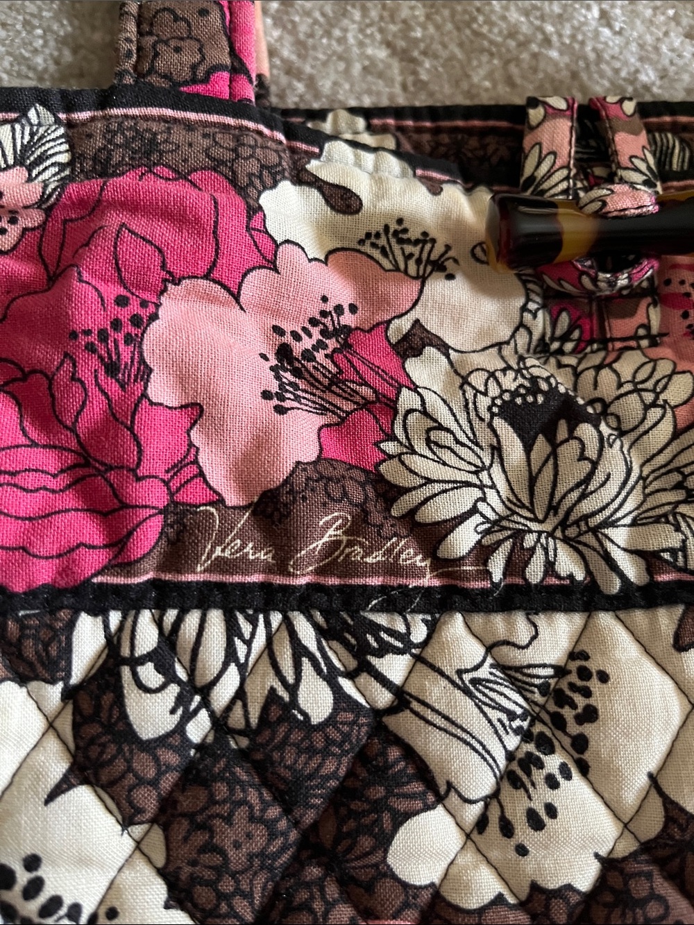 Floral Quilted Vera Bradley Mocha Rogue Tote Bag in Pink and Brown - Picture 3 of 6